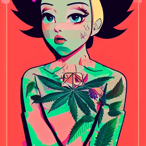 Image similar to dojacat profile picture by sachin teng x hellokitty, vector, ganja, marijuana, organic painting, hard edges, masterpiece, smoke, asymmetrical, matte paint, energetic