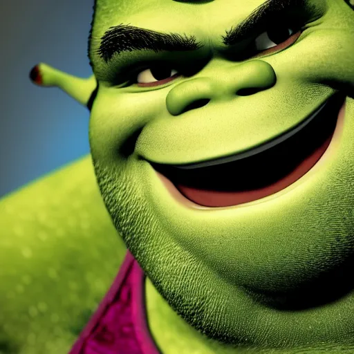 Image similar to dof photo of nerdy shrek