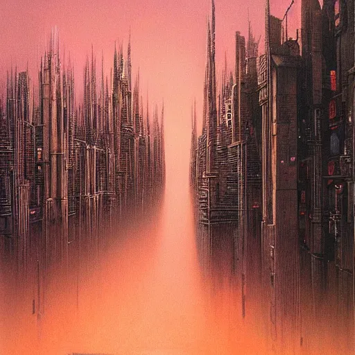 Image similar to Painting of a cyberpunk City by Zdzisław Beksiński