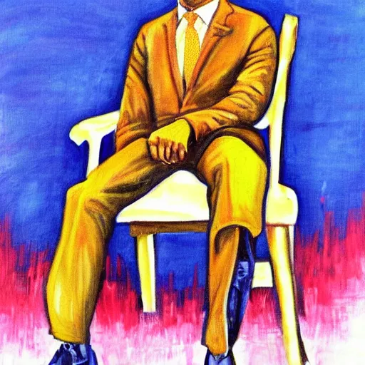 Image similar to a painting by Okeke Chukwuka Francis of Barak Obama sitting in a chair