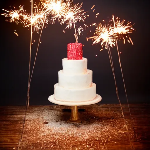 Prompt: cake with hundred sparklers, studio photo shot