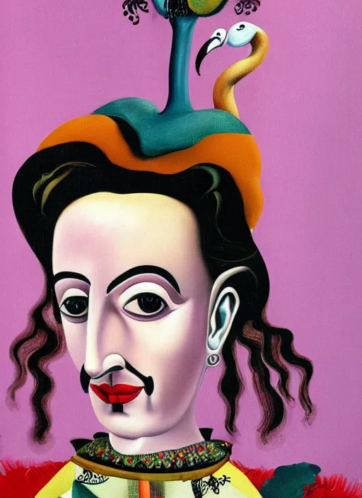 Prompt: detailed matte portrait of the queen of hearts with an upside down flamingo by salvador dali, 8 k resolution
