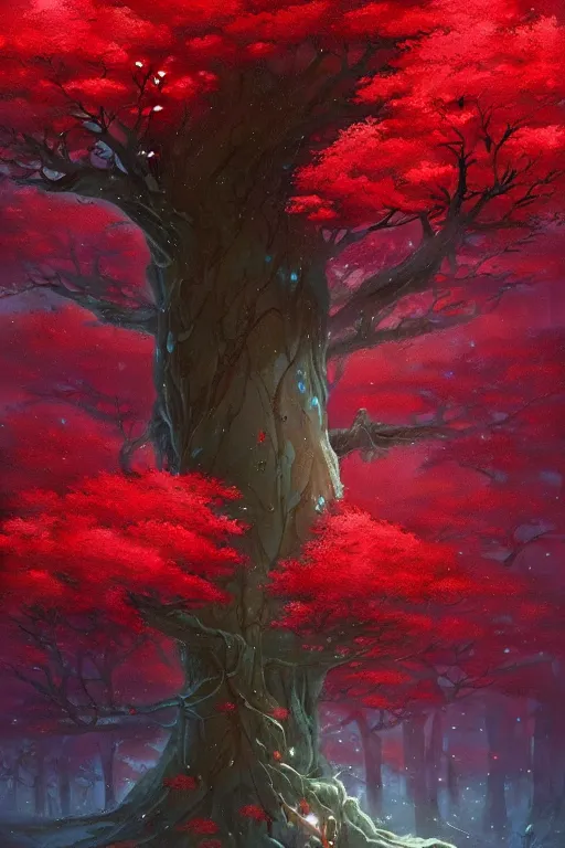 Image similar to giant tree in snow with red flowers, unreal engine, fantasy art by greg rutkowski, loish, rhads, ferdinand knab, makoto shinkai and lois van baarle, ilya kuvshinov, rossdraws, tom bagshaw, global illumination, radiant light, detailed and intricate environment