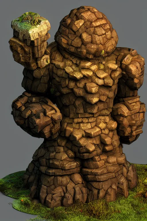 Image similar to zelda fantasy art giant golem troll wood rock greeble gemstone, global illumination ray tracing hdr fanart arstation by sung choi and eric pfeiffer and gabriel garza and casper konefal