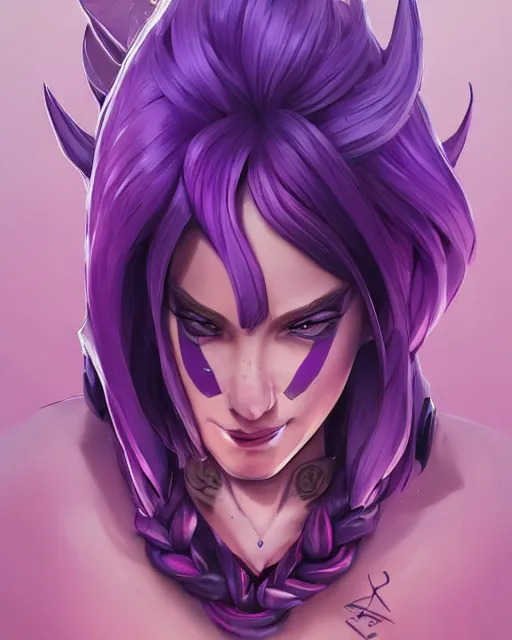 Image similar to beautiful female purple hair tattoo symmetrical face eyes full length fantasy art twitch apex fortnite Video game icon, 2d game art gta5 cover , official fanart behance hd artstation by Jesper Ejsing, by RHADS, Makoto Shinkai and Lois van baarle, ilya kuvshinov, rossdraws