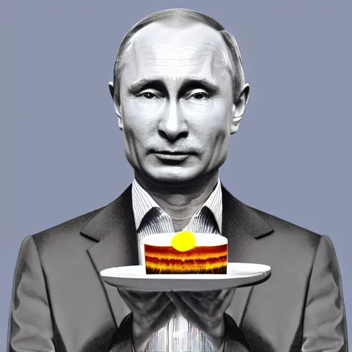 Prompt: vladimir putin endorsing a creme brulee with banana slice on top, digital art