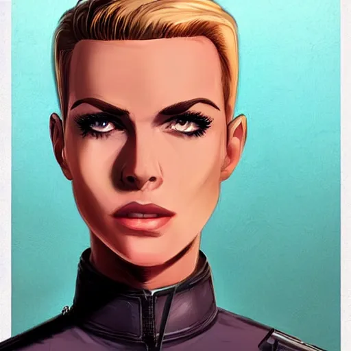 Prompt: character concept art of heroic stoic emotionless butch blond handsome woman engineer with very short slicked - back butch hair, narrow eyes, wearing atompunk jumpsuit, retrofuture, highly detailed, science fiction, illustration, pulp sci fi