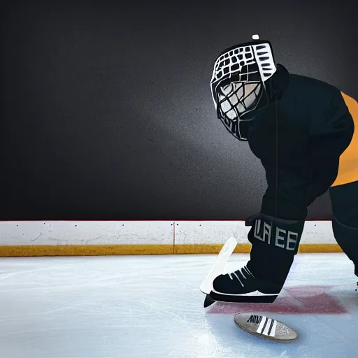 Image similar to photo man with hockey puck instead of head, realistic, cinematic, high detail