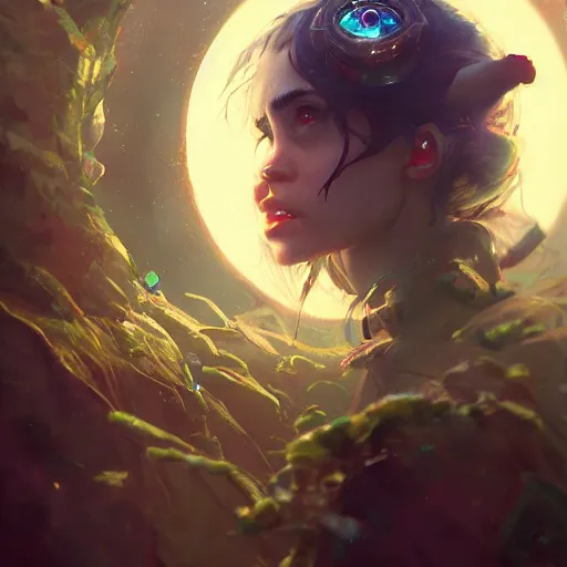 Image similar to Grimes with magic orb close-up illustrated by Greg Rutkowski, trending on artstation, artstationHQ, artstationHD, 4k, 8k, photorealistic composition, photorealistic imagery