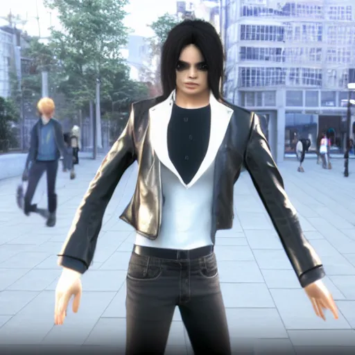 Image similar to Michael Jackson Square Enix 2005 JRPG cinema 4d render, Ray tracing reflection, natural lighting, Unreal Engine award winning photography