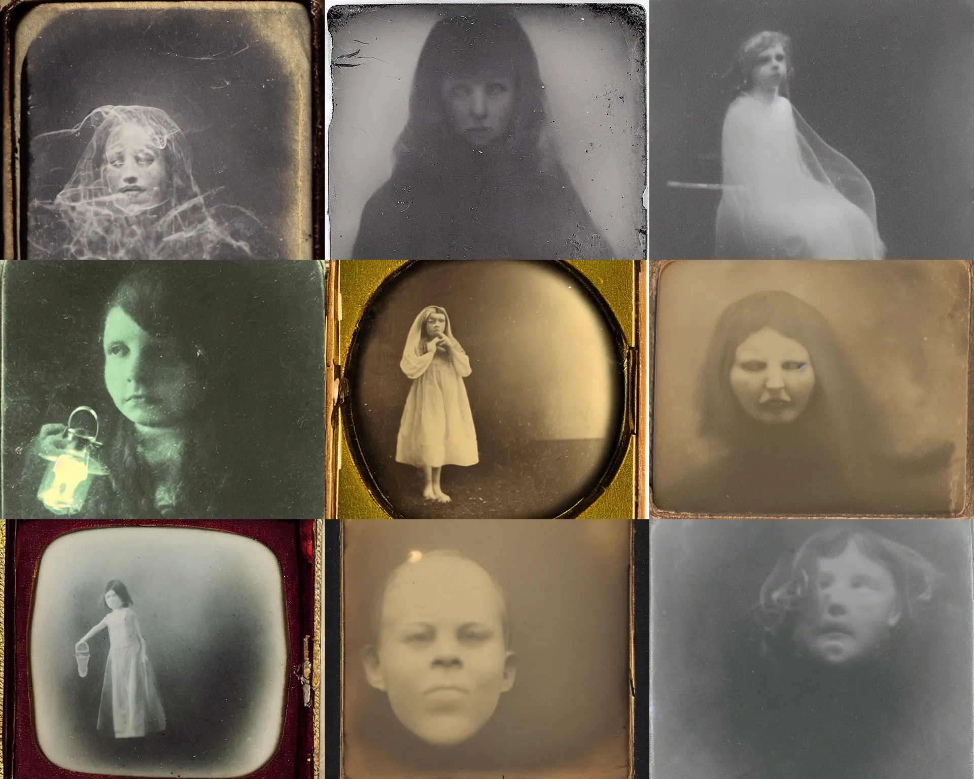 Prompt: daguerreotype photo of a spirit medium emitting paranormal ectoplasm, detailed and creepy