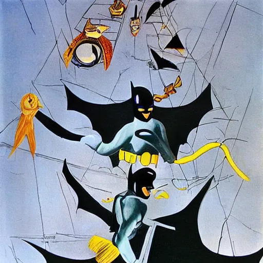 Image similar to batman and robin by salvador dali