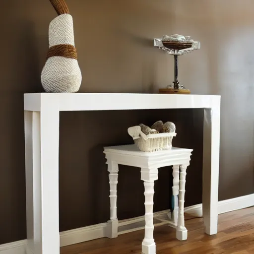 Image similar to white console table, brown legs, feels the beat, stock beauty, ball, pinata