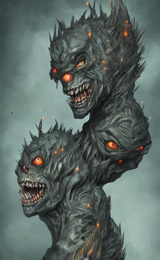 Image similar to full body portrait of of a two headed monster smiley creepily, dynamic lighting, photorealistic, fantasy concept art, ambient lighting, atmospherical, stunning visuals, creative, cinematic, ultra detailed, trending on art station