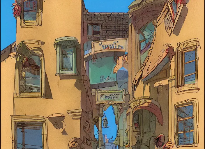 Image similar to now we creep through streets every night, through the windows, leaning out the sides, animated by don bluth, 8 k scan, vivid color