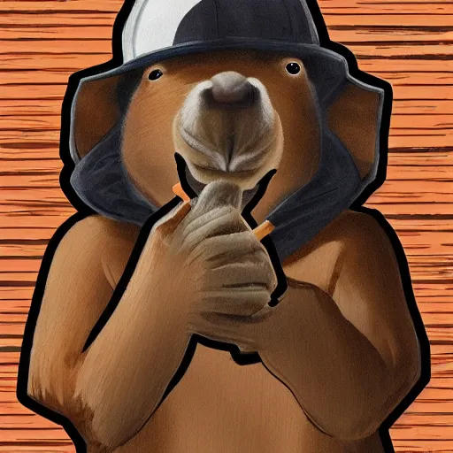 Prompt: capybara dressed as an american rapper smoking a blunt, full body, facing camera, centered, high quality art