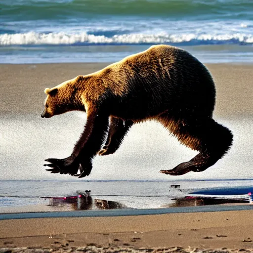 Image similar to breakdancing bear on a beach