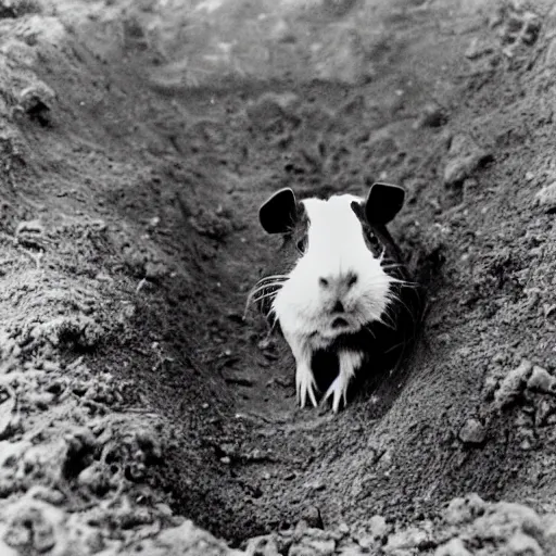 Prompt: a grainy black and white photograph of a guinea pig standing in a trench, ww1, the guinea pig is wearing a russian ww1 uniform