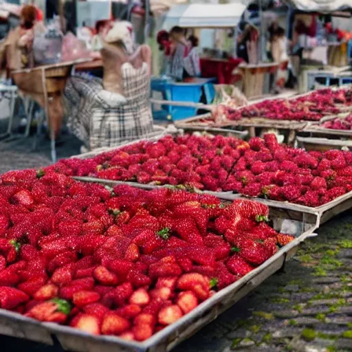 Image similar to a city of strawberries, artistic