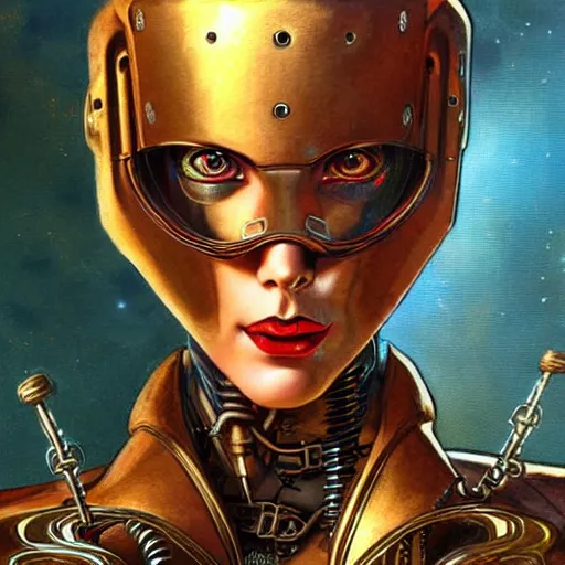 Image similar to close - up portrait of a beautiful female steampunk android in the style of karol bak, moebius