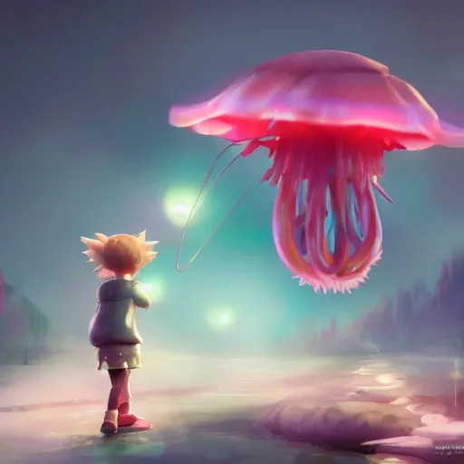 prompthunt: shiny Hoppip pokemon floating in the air in a surrealistic  fantasy world, pokemon, anime, digital art, nintendo