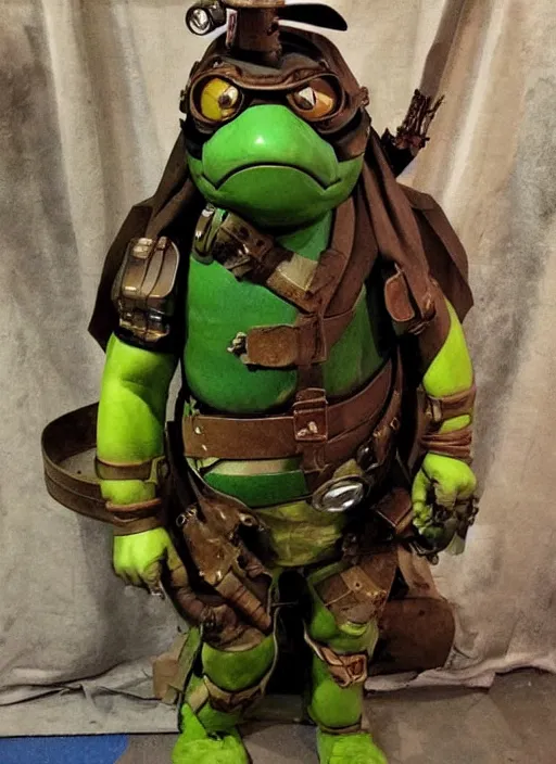 Prompt: photo of a steampunk teenage mutant ninja turtle