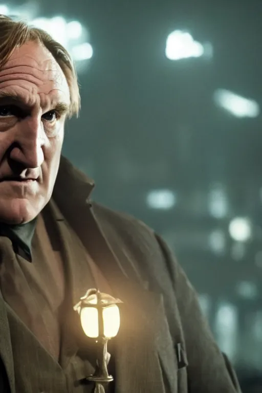 Image similar to [a still of Gerard Depardieu in the movie Batman (2022), Nostromo, 4k, HD, high quality]