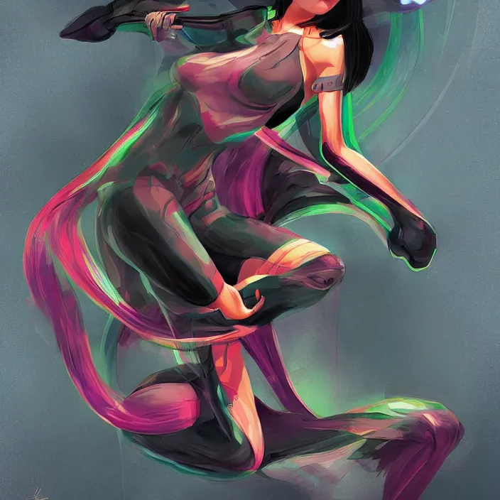 Prompt: slick and aerodynamic hypergirl of the orient, hd, concept art, digital painting, in the style of the italian futurists