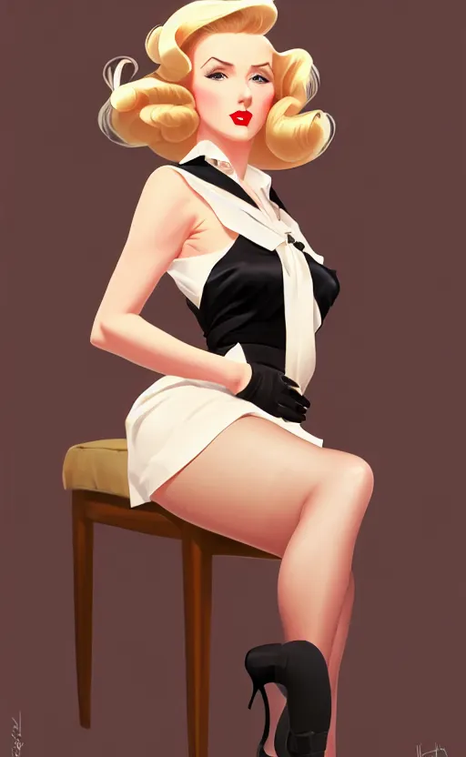 Prompt: a beautiful blonde femme fatale woman wearing a 1 9 4 0 s skirt, silk stockings, and padded shoulders jacket, anime. realistic shaded lighting by ilya kuvshinov giuseppe dangelico pino and michael garmash and rob rey, 8 k