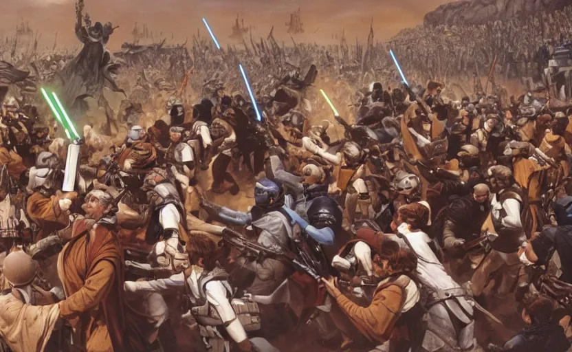 Image similar to liberty leading the people, star wars, jedi, battle of geonosis