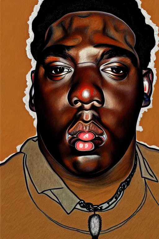 Prompt: a portrait of biggie small in style of egon schiele, masterpiece, hyperdetailed, complex, intricate, 4 k, trending on artstation