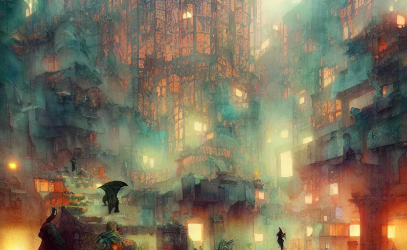 Image similar to office, fantasy. intricate, amazing composition, colorful watercolor, by ruan jia, by maxfield parrish, by marc simonetti, by hikari shimoda, by robert hubert, by zhang kechun, illustration, gloomy