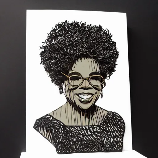 Image similar to a cut paper sculpture of oprah