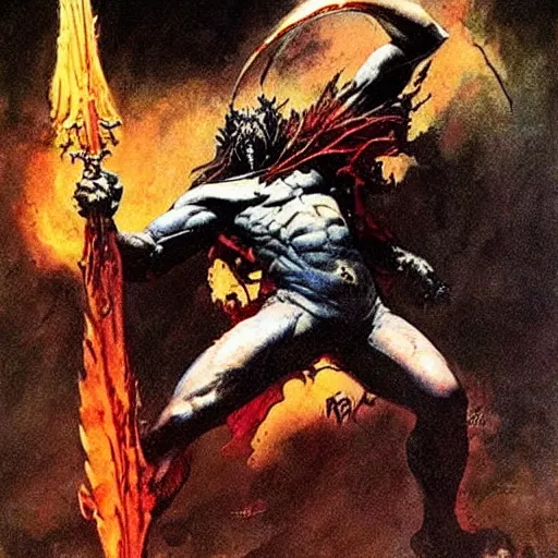 Image similar to demon by Frank Frazetta,fantasy artwork,bold,striking,masterpiece!!!!!!!!!!!!!!!!!!!