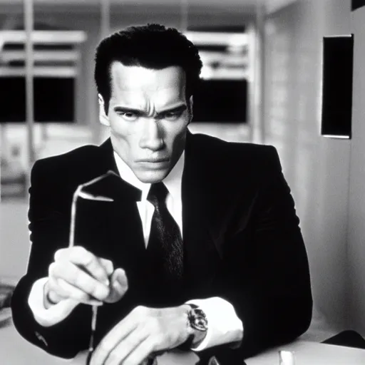 Image similar to arnold schwarzenegger as patrick bateman in american psycho