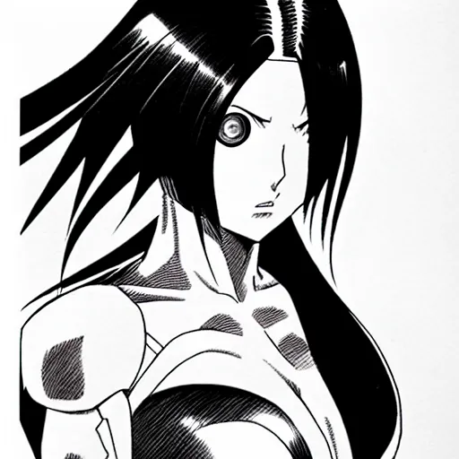 Image similar to alita by yukito kishiro. medium shot. black and white manga. pencil drawing.