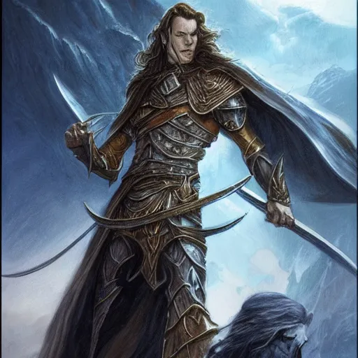 Prompt: Fingolfin before the gates of Angband, Silmarillion, fantasy, concept art, high detail, artist Magali Villeneuve