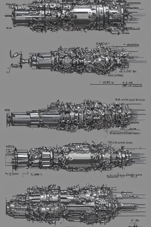 Image similar to aesthetically pleasant technical drawing of an open - source nuclear weapon machinery, hyperdetailed, complex, intricate, exploded view!!, 4 k, trending on artstation