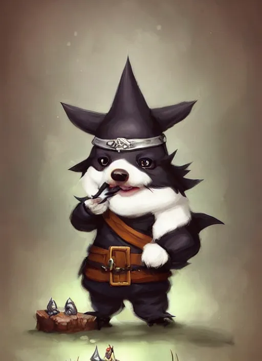 Image similar to cute little anthropomorphic skunk wizard wearing bindrain (eyepatch), tiny, small, miniature animal, baby animal, short, pale black armor, cute and adorable, pretty, beautiful, DnD character art portrait, matte fantasy painting, DeviantArt Artstation, by Jason Felix by Steve Argyle by Tyler Jacobson by Peter Mohrbacher, cinematic lighting