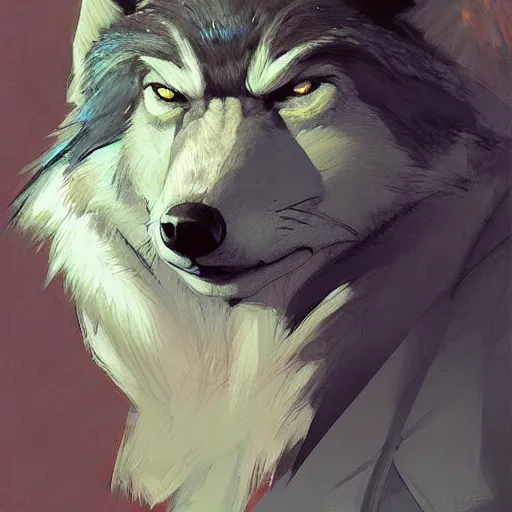 Prompt: a portrait of wolf o'donnell from star fox, artstation, greg rutkowski, gregory manchess, greg hildebrandt, concept art, furry furaffinity, wolf o'donnell