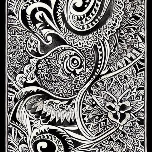 Prompt: tattoo black and white artistic henna pattern organic art nouveau highly detailed 4 k asymmetrical — ar 1 0 2 4 : 3 0