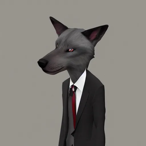 Prompt: A drunk wolf in a suit and tie pretending to be a person, artstation, digital art