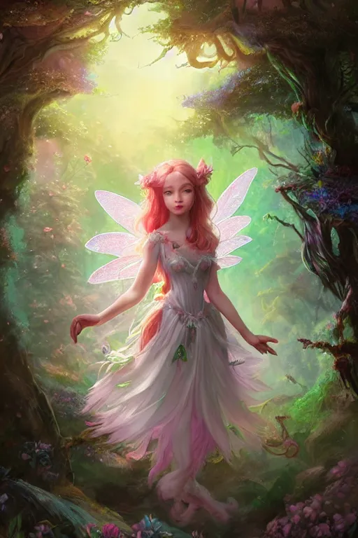 Image similar to a cute and geogerous fairy in the dreamy forest, fantasy, dreamlike, 8 k resolution, hyper detailed, d & d, character design, digital painting, trending on artstation, sharp focus, illustration, art by viktoria gavrilenko, hoang lap, fuji choko, steve zheng,