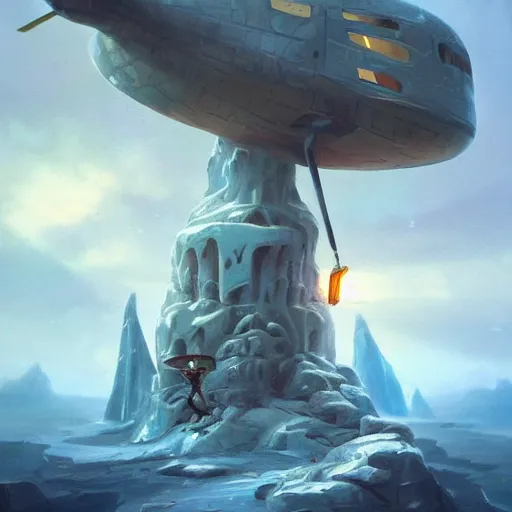 Image similar to helicopter-shaped ice-block in a savannah, matte fantasy painting, DeviantArt Artstation, by Jason Felix by Steve Argyle by Tyler Jacobson by Peter Mohrbacher, cinematic lighting