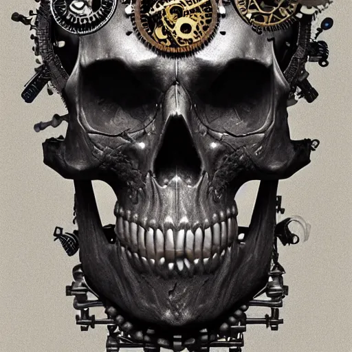 Image similar to skull made of intricate clockwork mechanisms, cgsociety