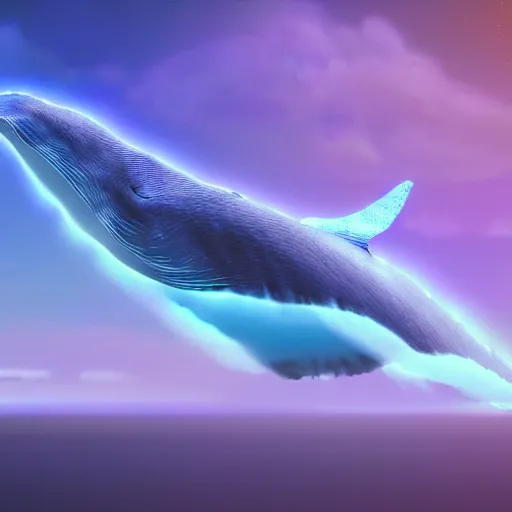 Prompt: digital painting of a fictional flying spirit blue whale, it has tiny multiple holographic butterfly wings on its backside, fully detailed, 4 k, octane render quality, real footage, psychedelics featured on artstation, subreddit / r / whale, by mohamed solah, art limited whale by bahar moumivand