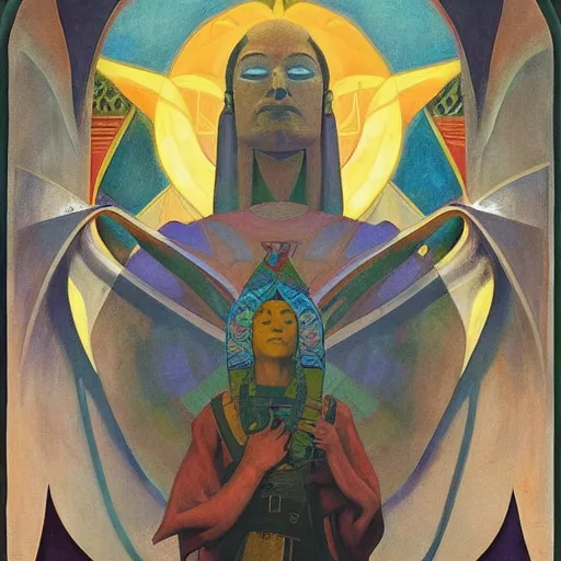 Prompt: the shaman of the subway, an art deco painting by leo and diane dillon and annie swynnerton and diego rivera and nicholas roerich, dramatic lighting, god rays, smooth, sharp focus, highly detailed