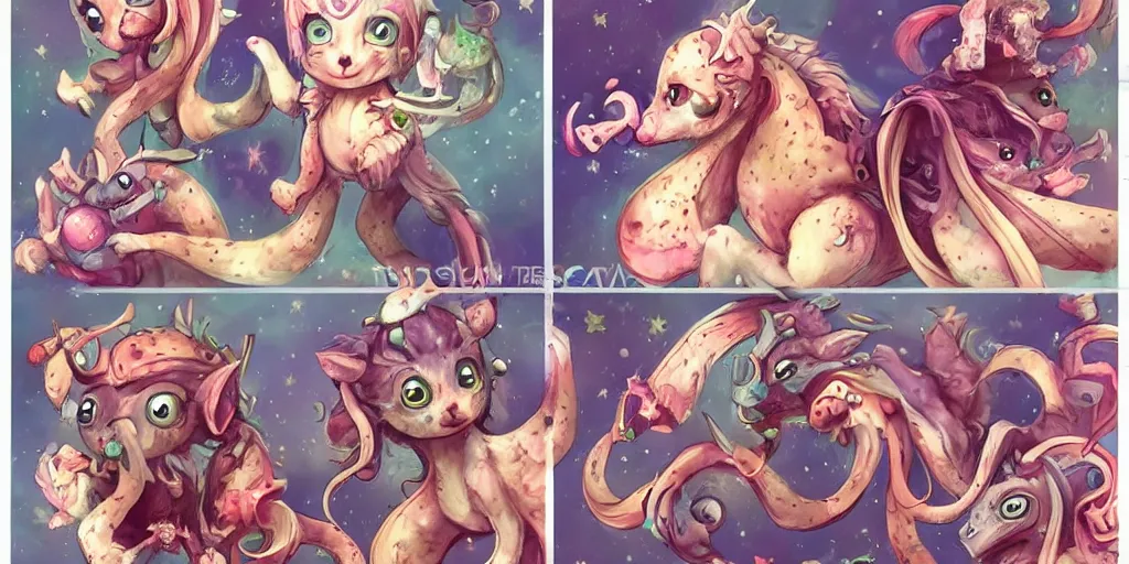 Image similar to The Zodiacs as cute creatures, digital art, featured on artstation, ultra high details, ultra realistic, ultra cute, aesthetic!!!