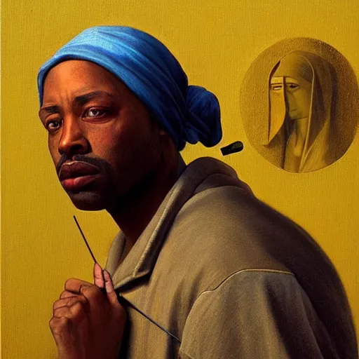 Image similar to cj from grand theft auto san andreas with a Pearl Earring painted by Beksinski
