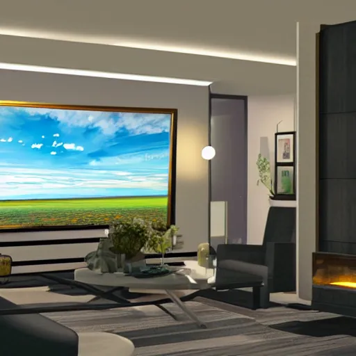 Image similar to the jetson's living room view, photorealistic,